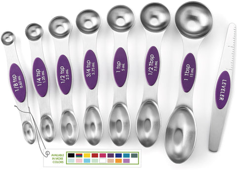 Spring Chef leveler and magnetic spoons close-up highlighting durable stainless steel