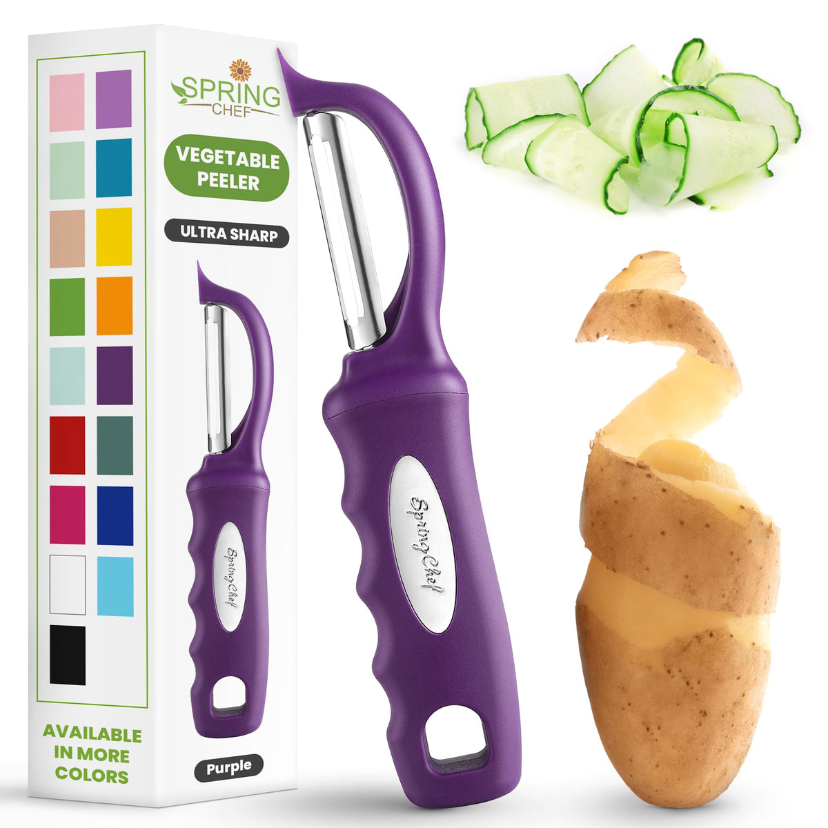 Spring Chef Purple Swivel Peeler blade glide for smooth vegetable prep