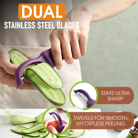 Spring Chef Purple Swivel Peeler built-in blemish remover for quick prep
