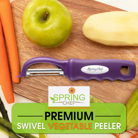 Spring Chef Purple Swivel Peeler hanging hole for convenient storage