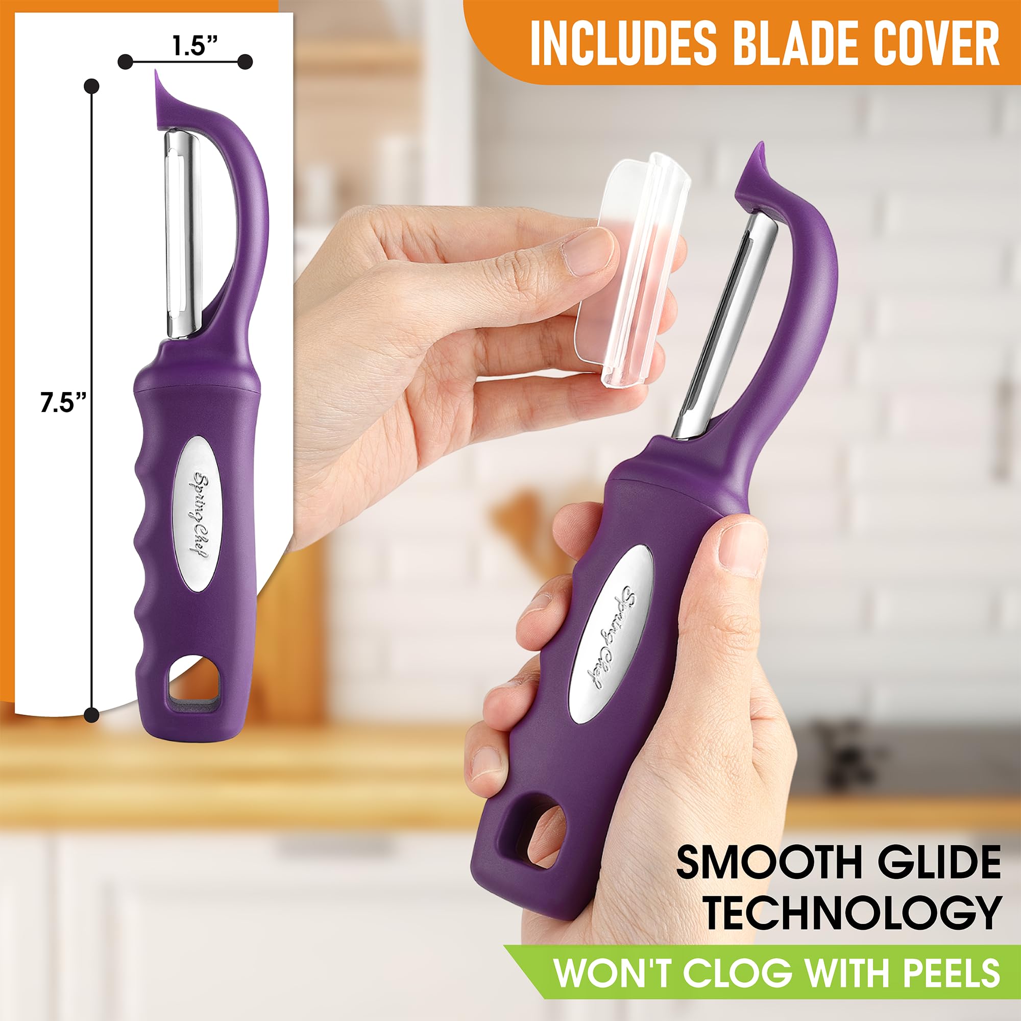 Spring Chef Purple Swivel Peeler soft-grip handle for comfortable peeling