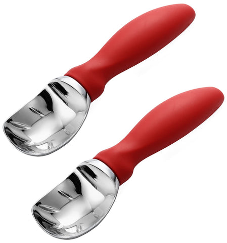 Spring Chef red heavy-duty ice cream scoop with a smooth handle for seamless scooping.