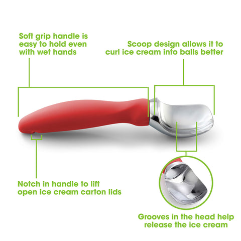 Spring Chef red scoop with non-slip handle provides a comfortable grip
