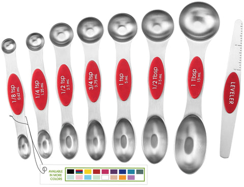 Spring Chef red magnetic measuring spoons set with leveler for precise cooking