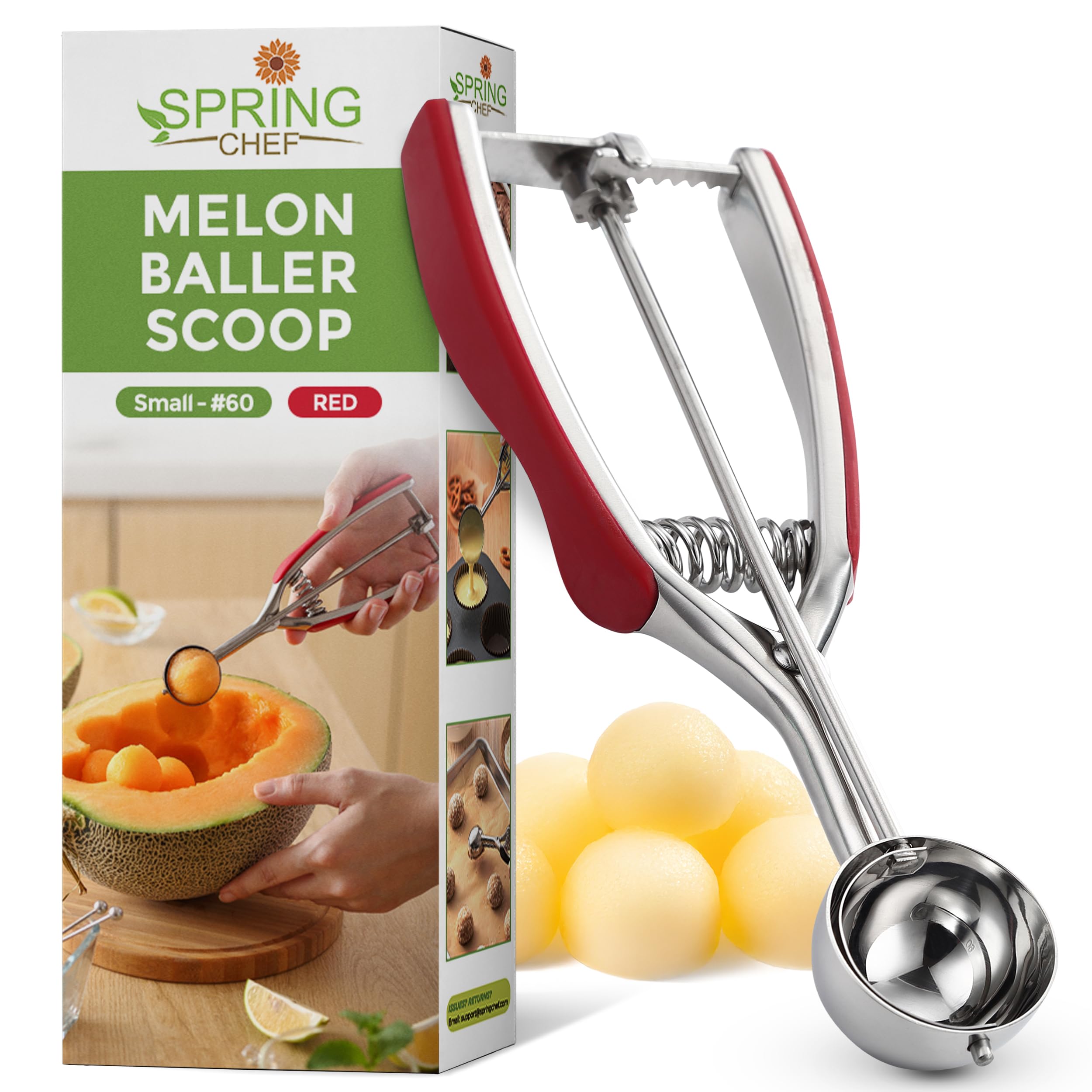 Spring Chef red small cookie scoop with trigger release for perfectly uniform cookies