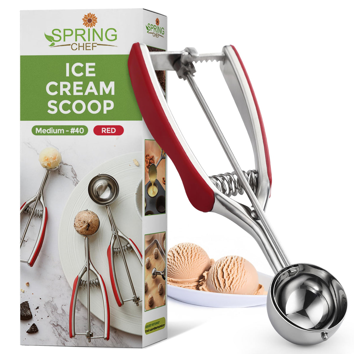 Spring Chef cookie scoop trigger release in red for uniform cookies