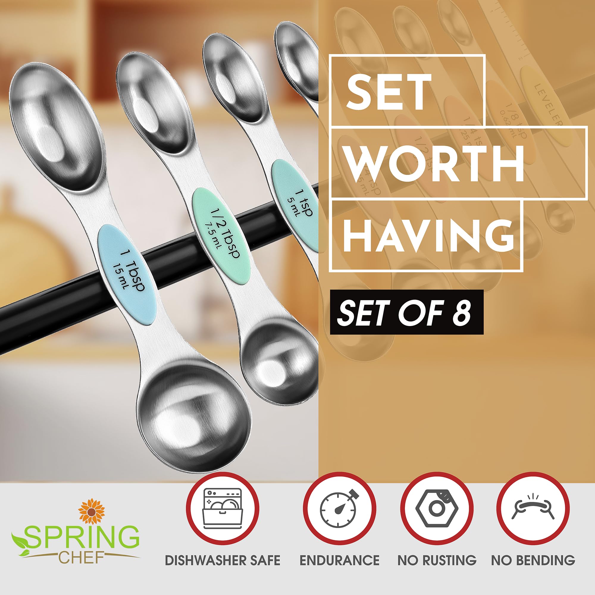 Spring Chef spoons resist rust and bending for daily kitchen use.
