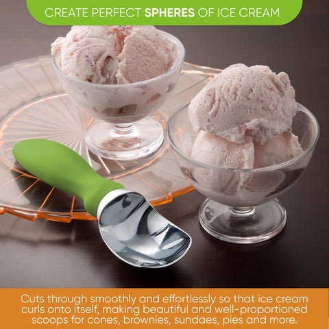 Spring Chef scoop creating perfect ice cream spheres in cone.