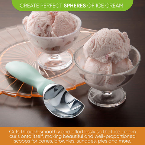 Spring Chef scoop glides through hard ice cream for quick portions.