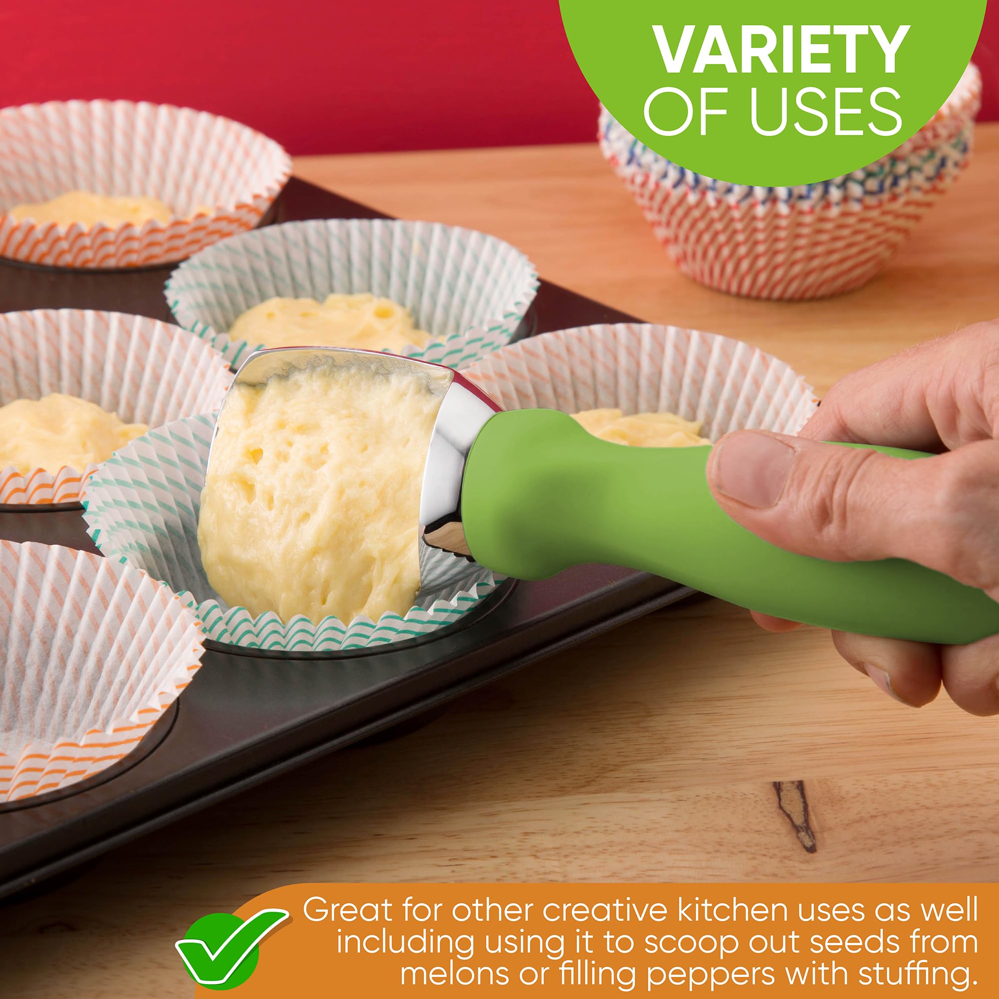 Spring Chef scoop with lid notch lifts container lids.