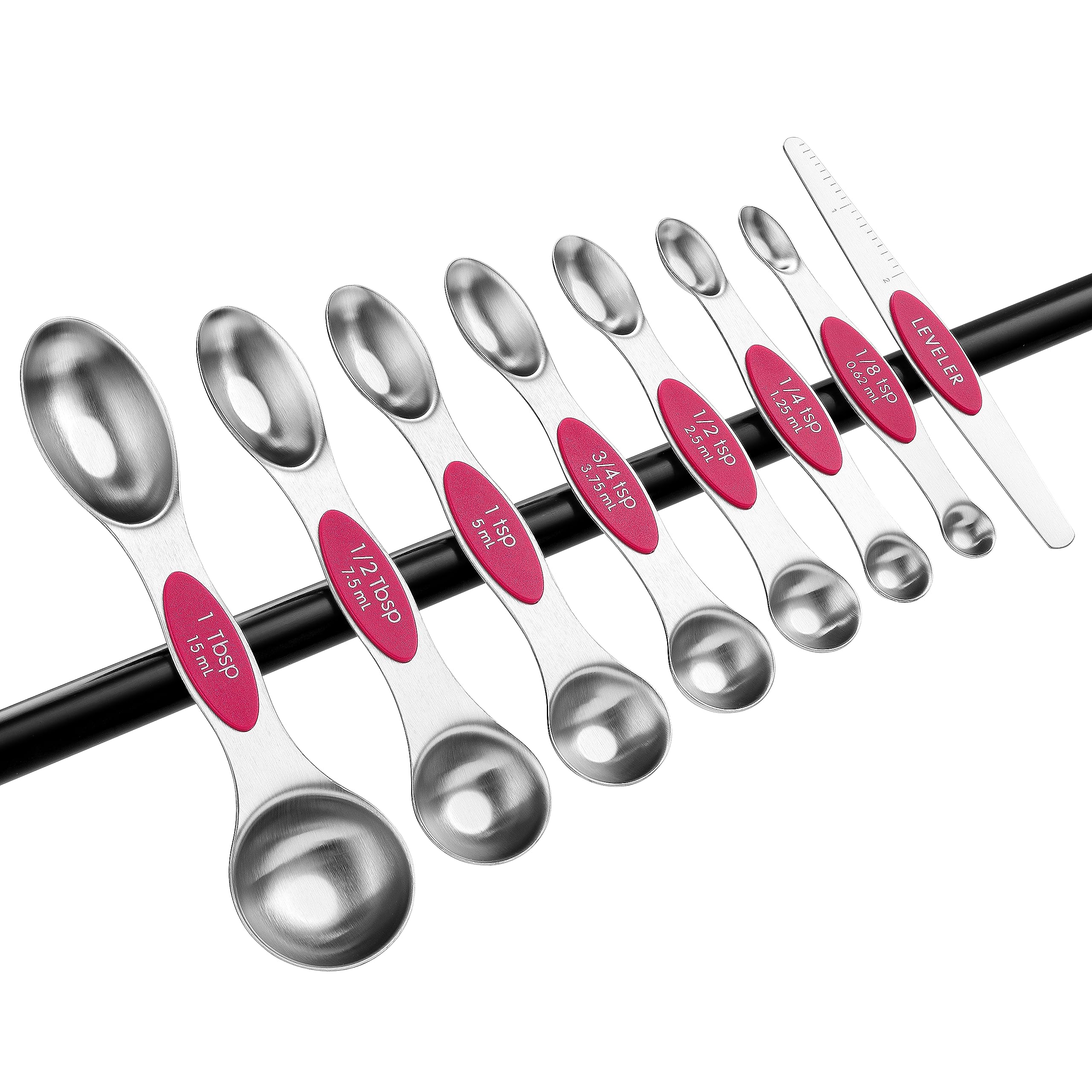 Spring Chef includes seven spoons from 1/8 tsp to 1 Tbsp with levelers