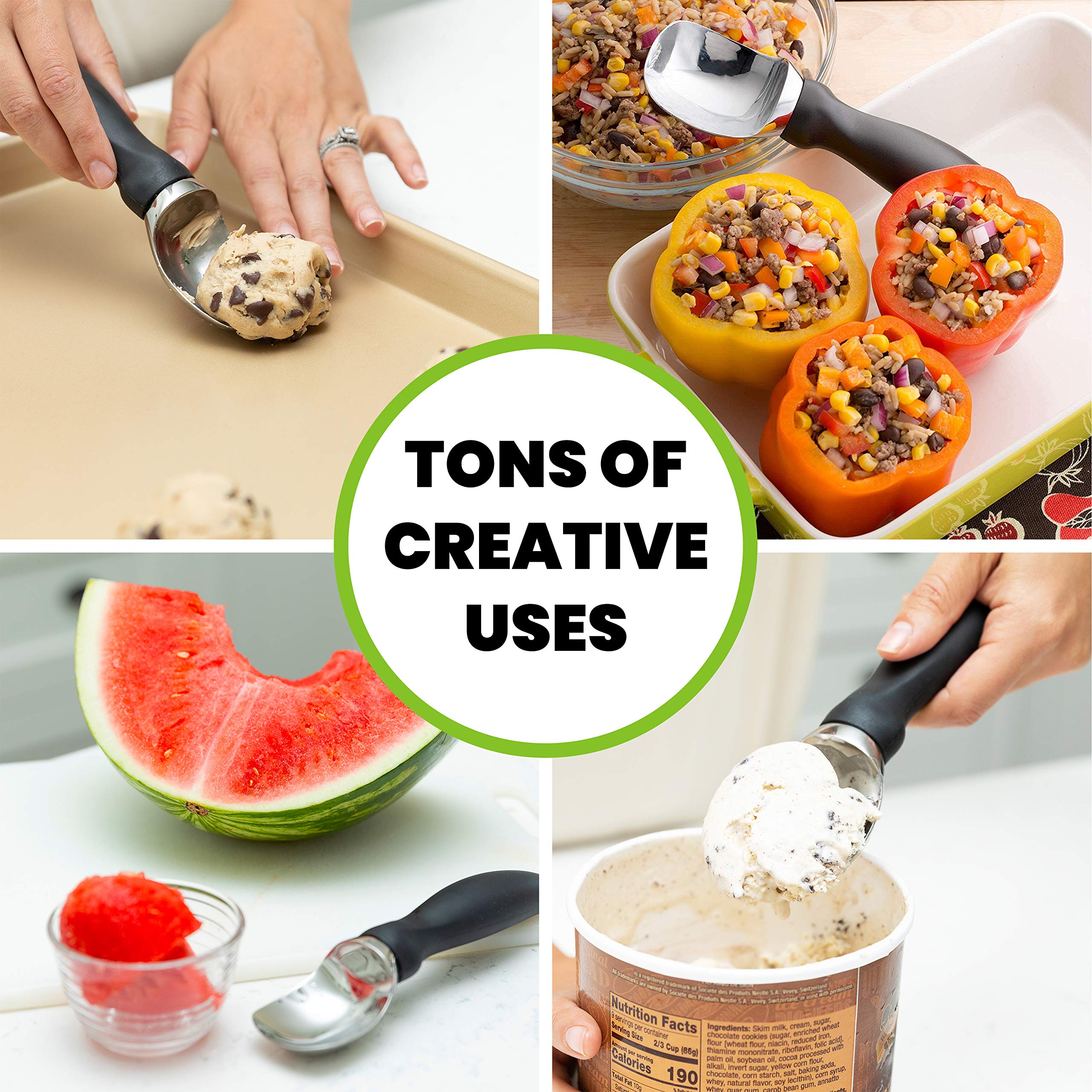Spring Chef soft grip handle provides comfortable scooping even when wet.