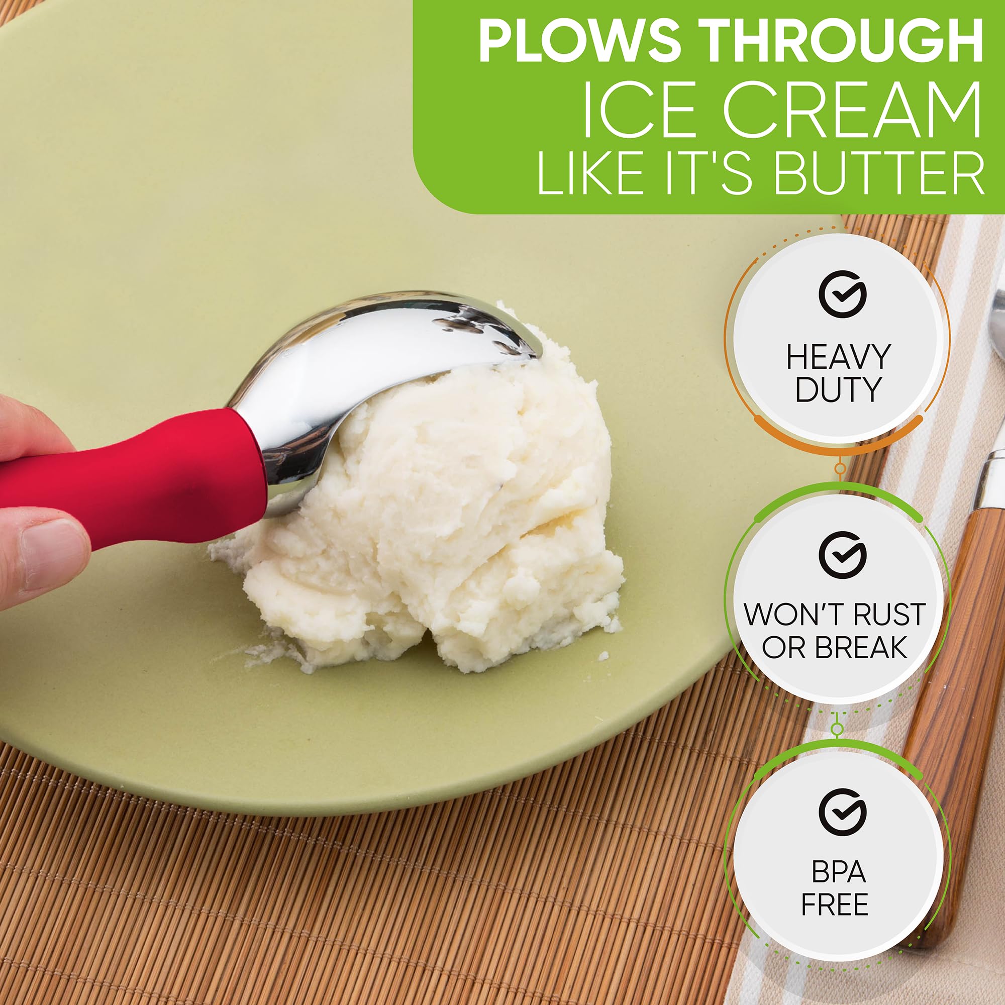 Spring Chef dishwasher-safe scoop cleans quickly after busy dessert prep