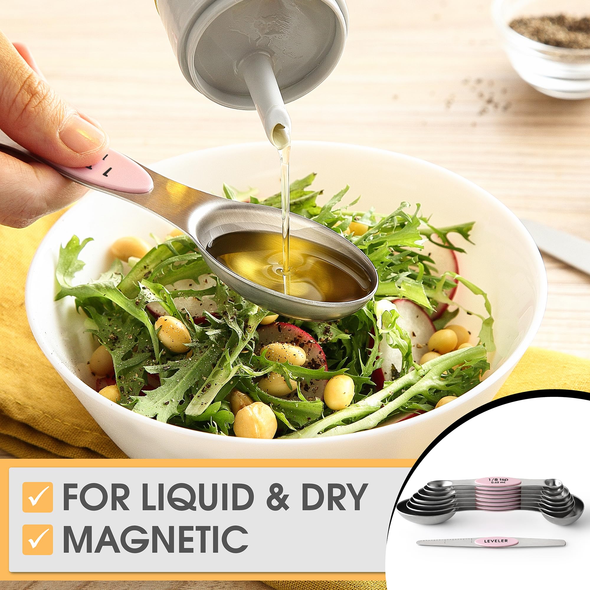 Spring Chef spoons nest magnetically for tidy storage.