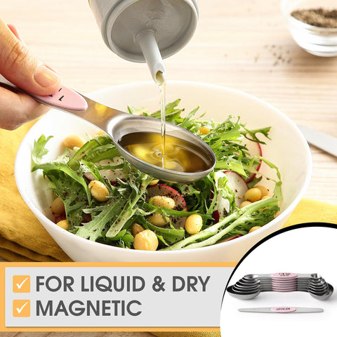 Spring Chef spoons nest magnetically for tidy storage.