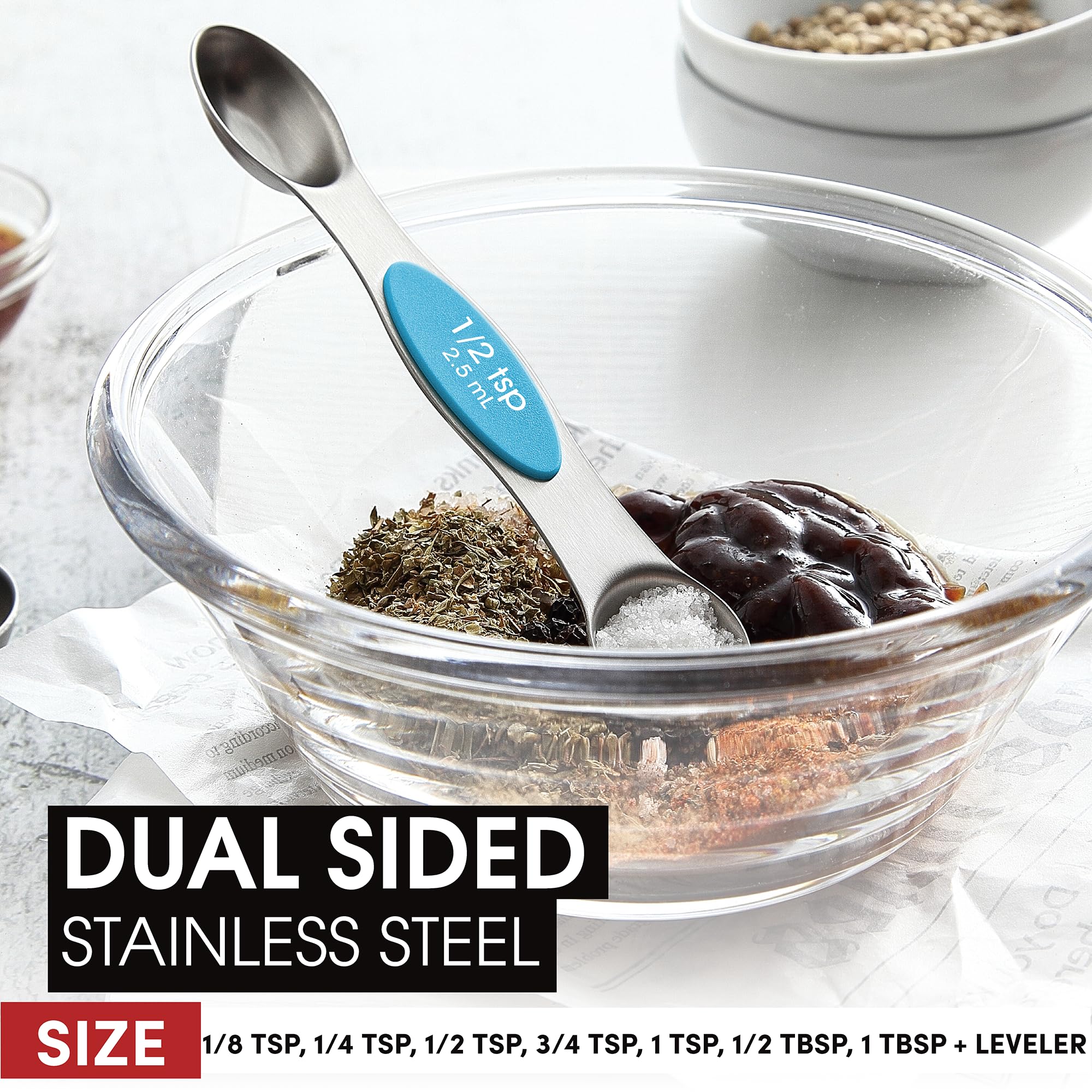 Spring Chef oval-end spoon fits spice jars neatly to reduce spills