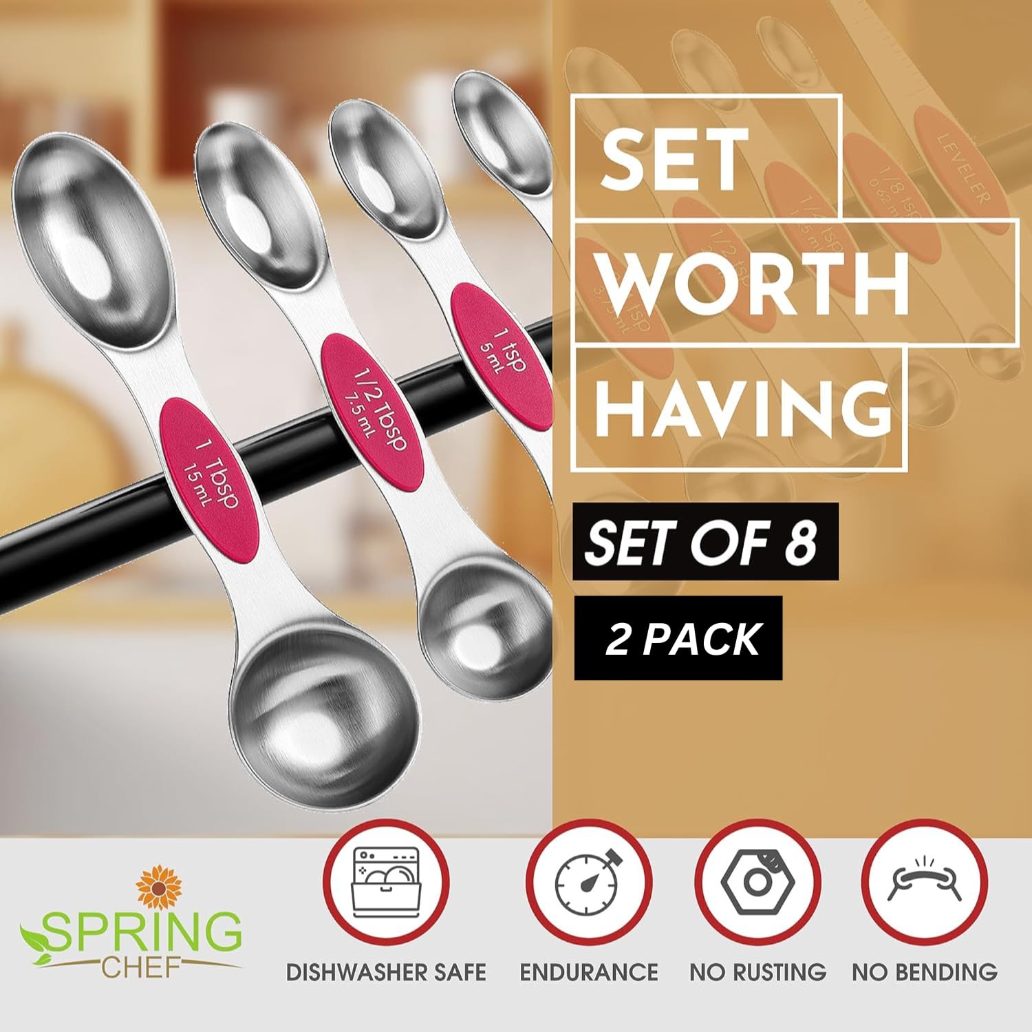 Spring Chef spoons oval narrow end fits spice jars minimizes mess