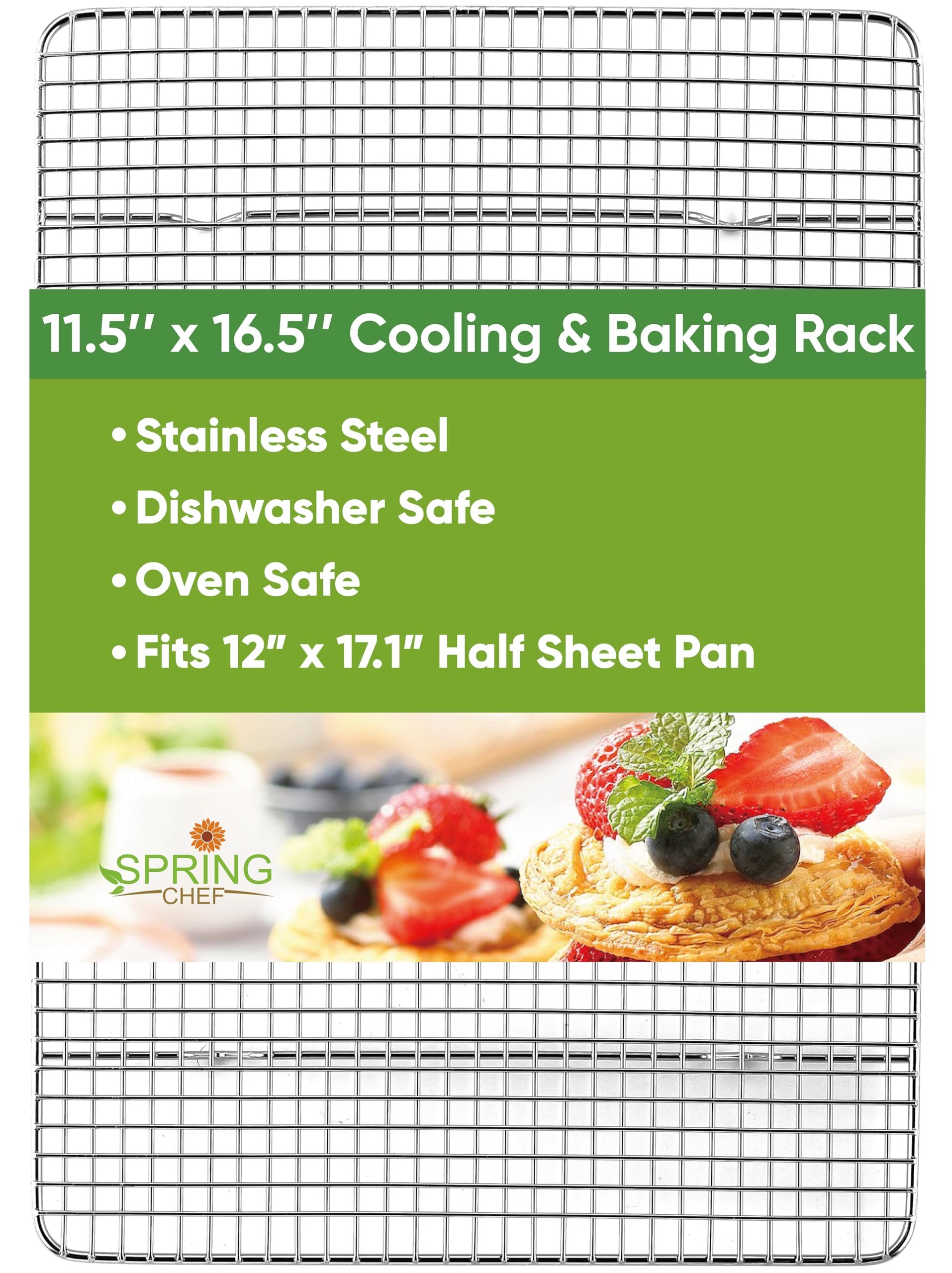 Spring Chef stainless steel cookie cooling rack showing sturdy construction for even cooling