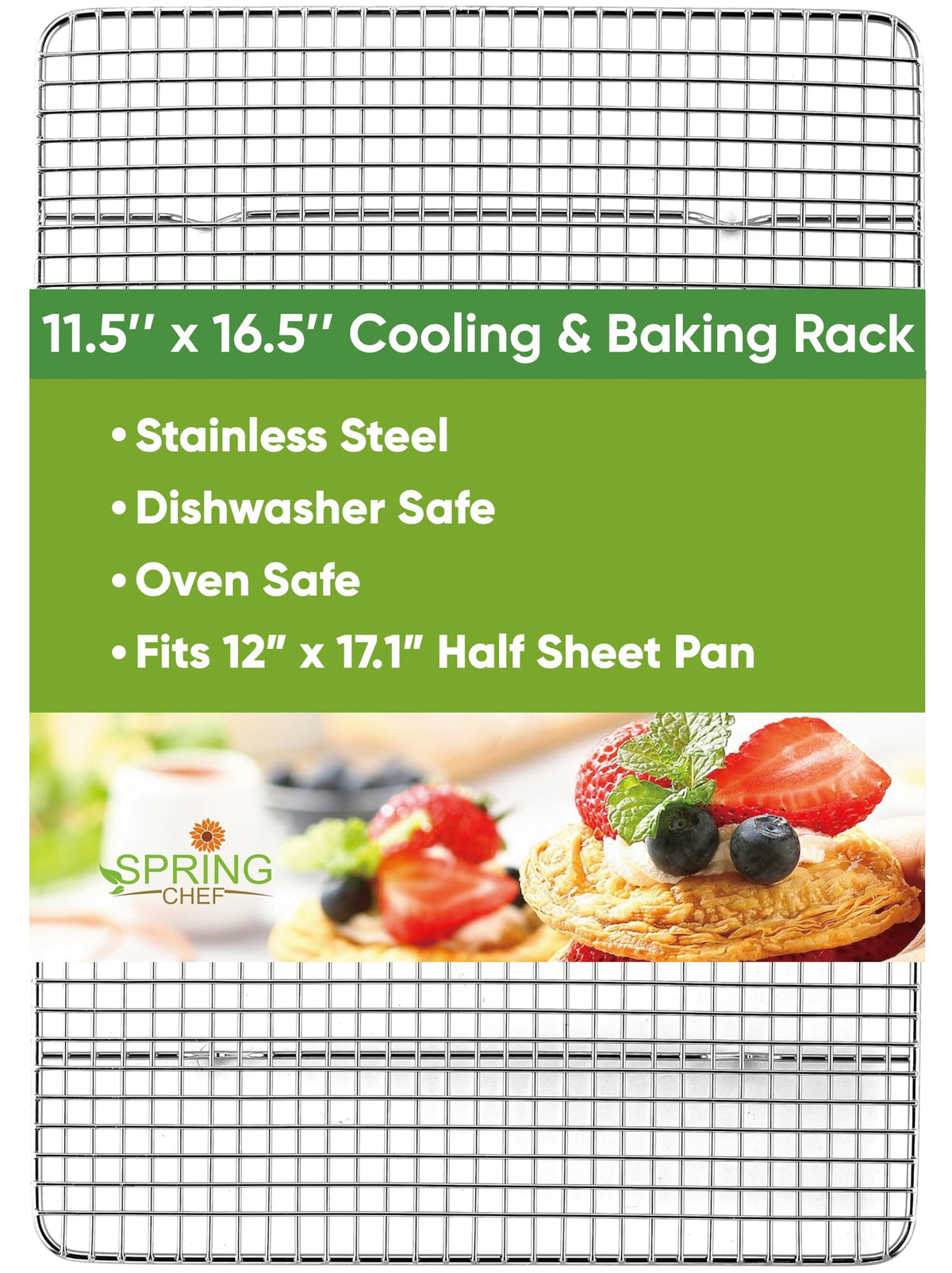 Spring Chef stainless steel cookie cooling rack showing sturdy construction for even cooling