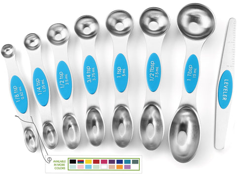 Spring Chef magnetic stainless spoons in teal, quickly accessible for everyday use