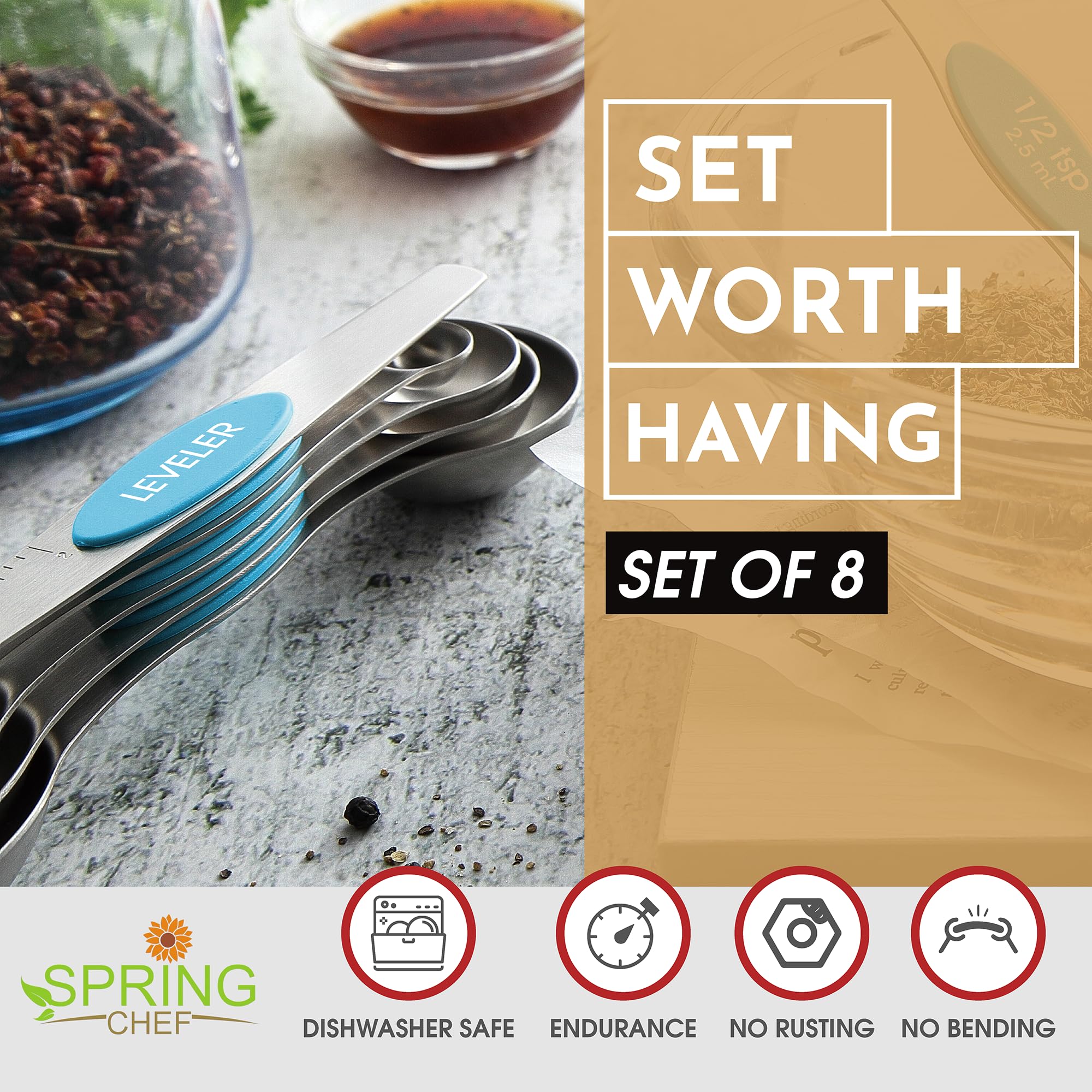 Spring Chef spoons nest magnetically for compact kitchen storage