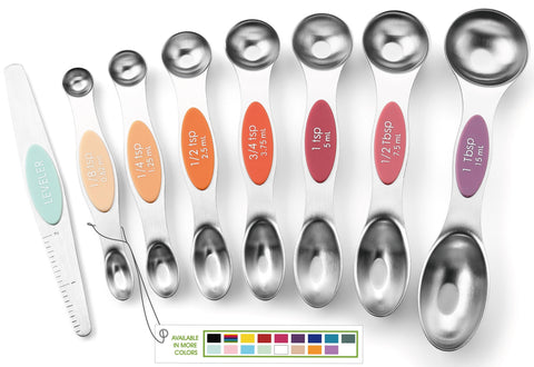 Spring Chef stainless steel magnetic spoons nest neatly for easy storage and quick use.