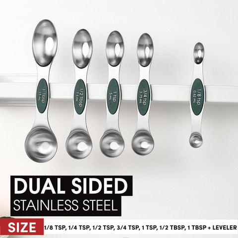Spring Chef stainless steel measuring spoons eight-piece spice jar fit pine green