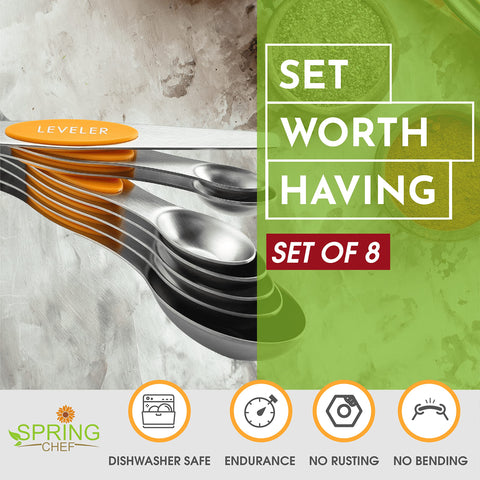 Spring Chef stainless steel spoons nest securely with magnetic design