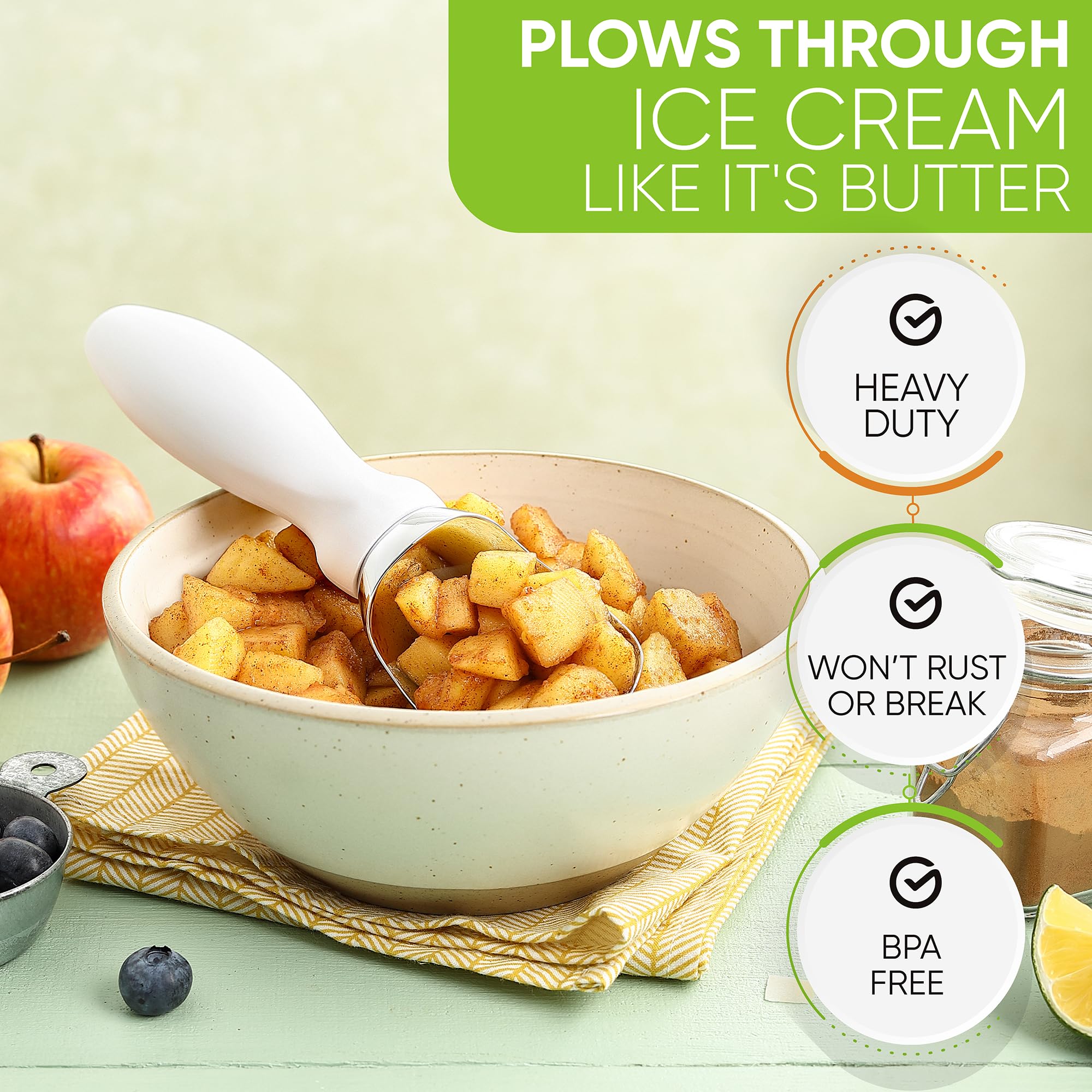 Spring Chef scoop handles hard frozen desserts with ease for less effort.