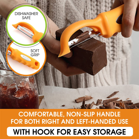Spring Chef peeler suitable for both right- and left-handed users.