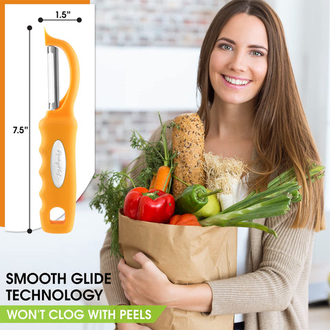 Spring Chef soft grip handle offers comfortable, non-slip peeling.