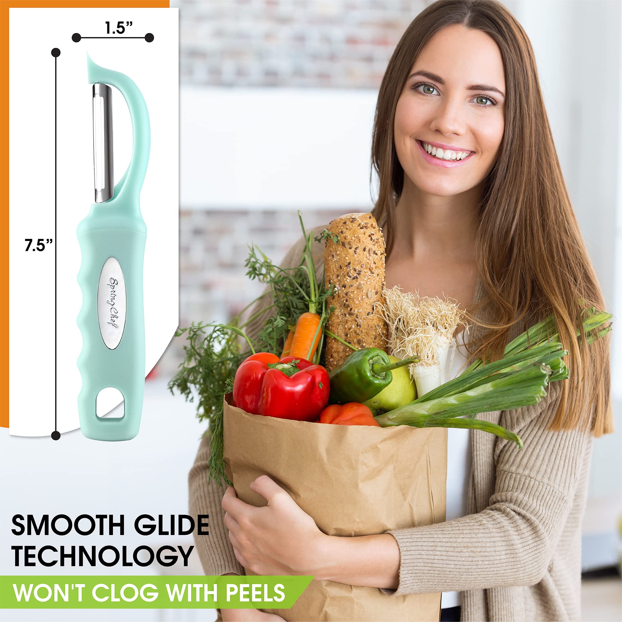 Two-pack Spring Chef peelers for convenient kitchen prep and organization.