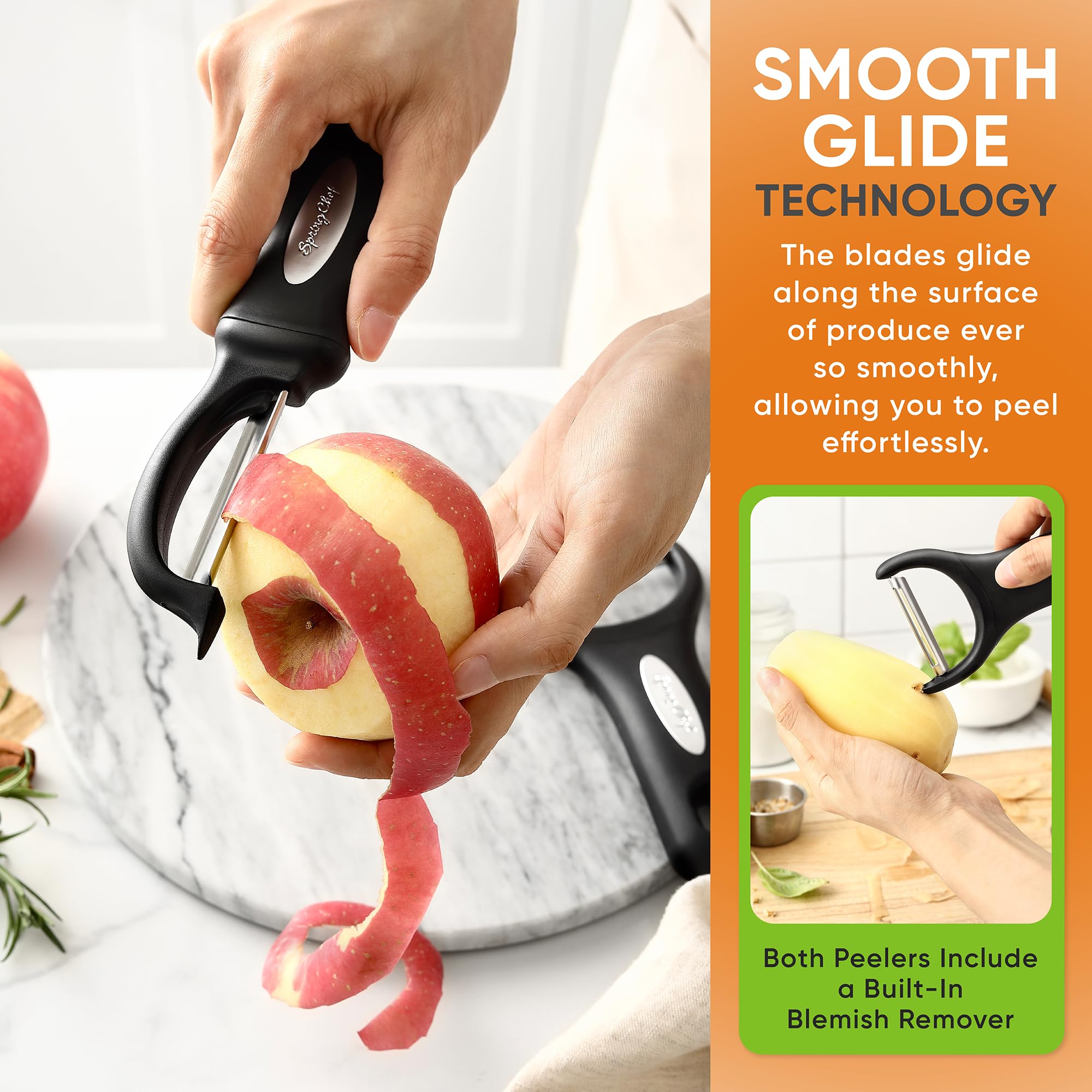 Spring Chef ultra sharp stainless steel blades ensure clean cuts.