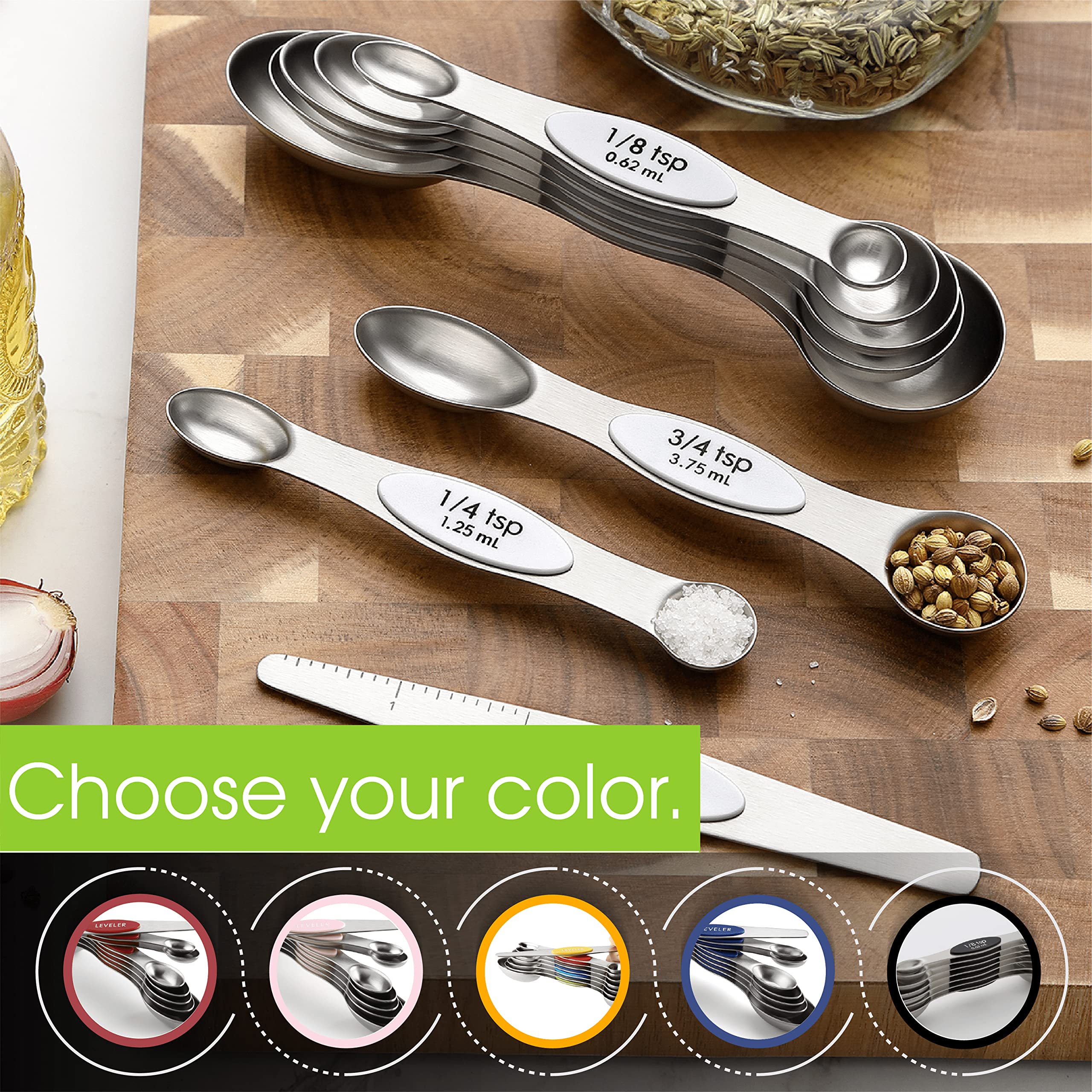 Spring Chef spoons feature clear metric and US markings.