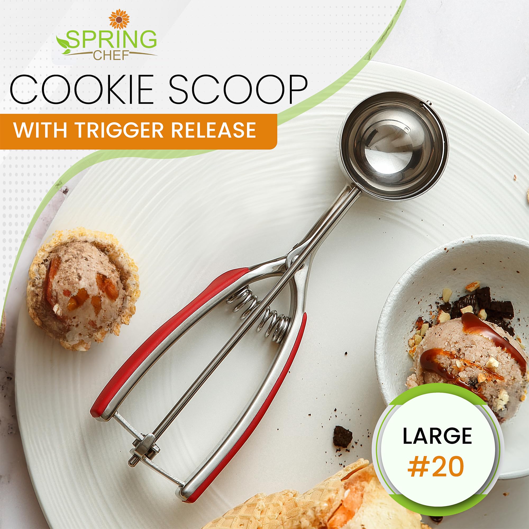 Spring Chef versatile batter scoop for cupcakes, meatballs, and more.