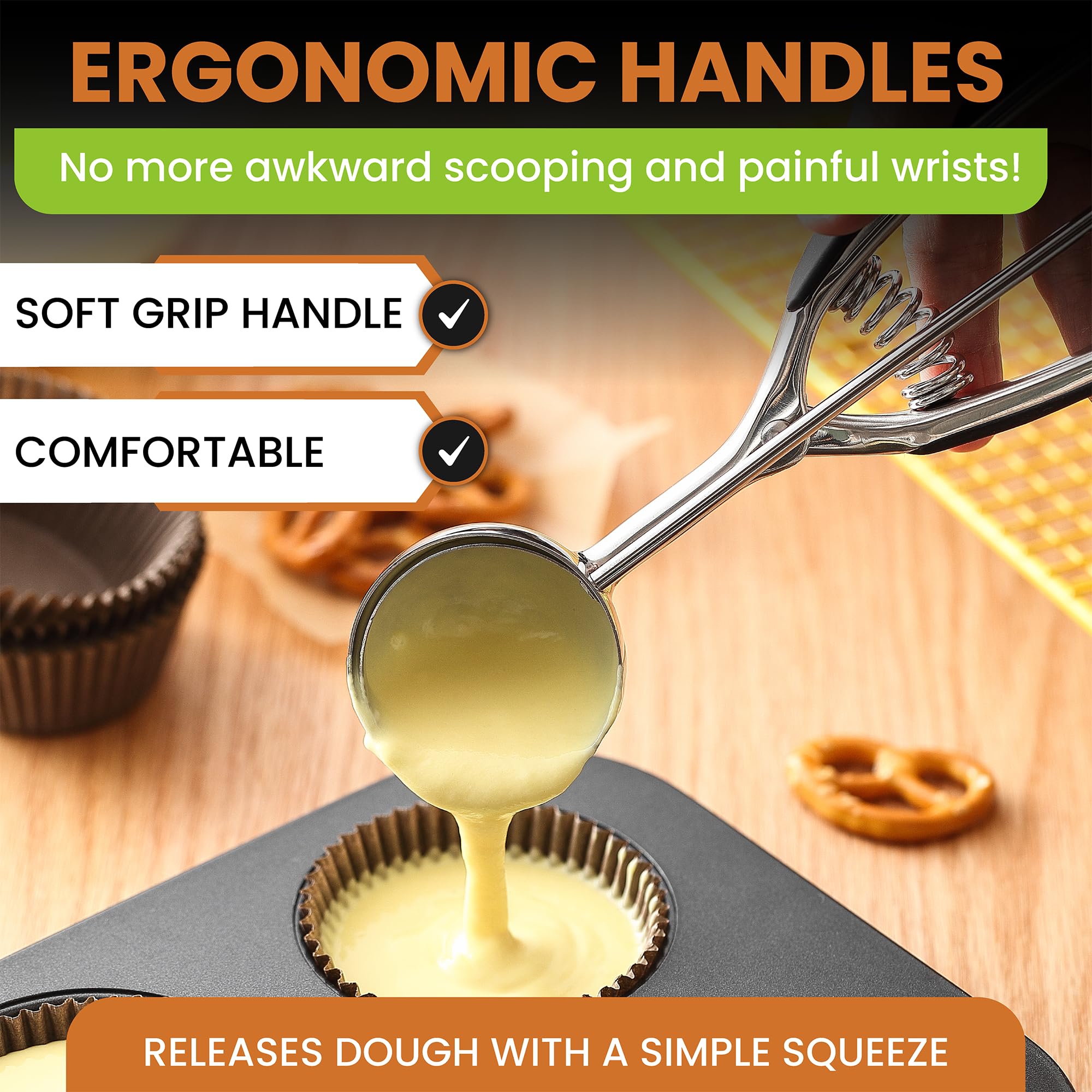 Spring Chef versatile batter scoop for cupcakes, meatballs, and more.