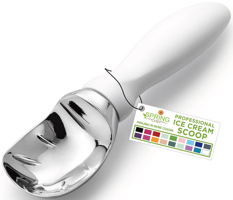 Spring Chef white commercial ice cream scoop with handle for comfortable scooping.