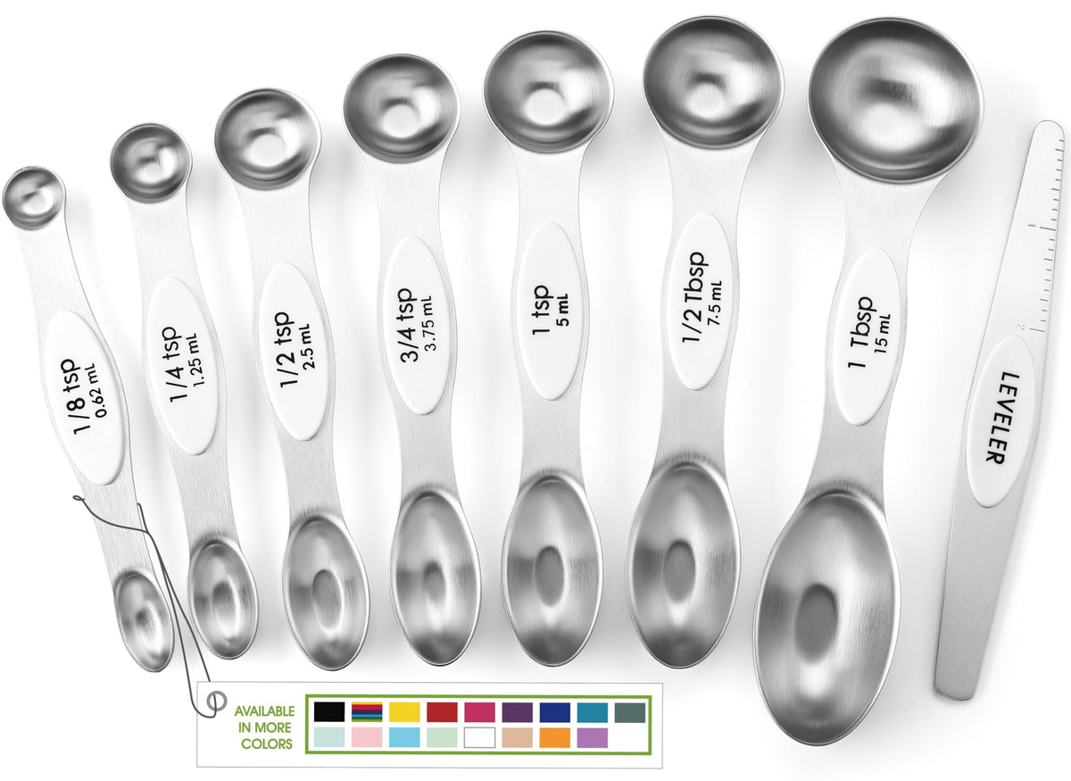 Spring Chef measuring spoons set on countertop for precise baking prep.