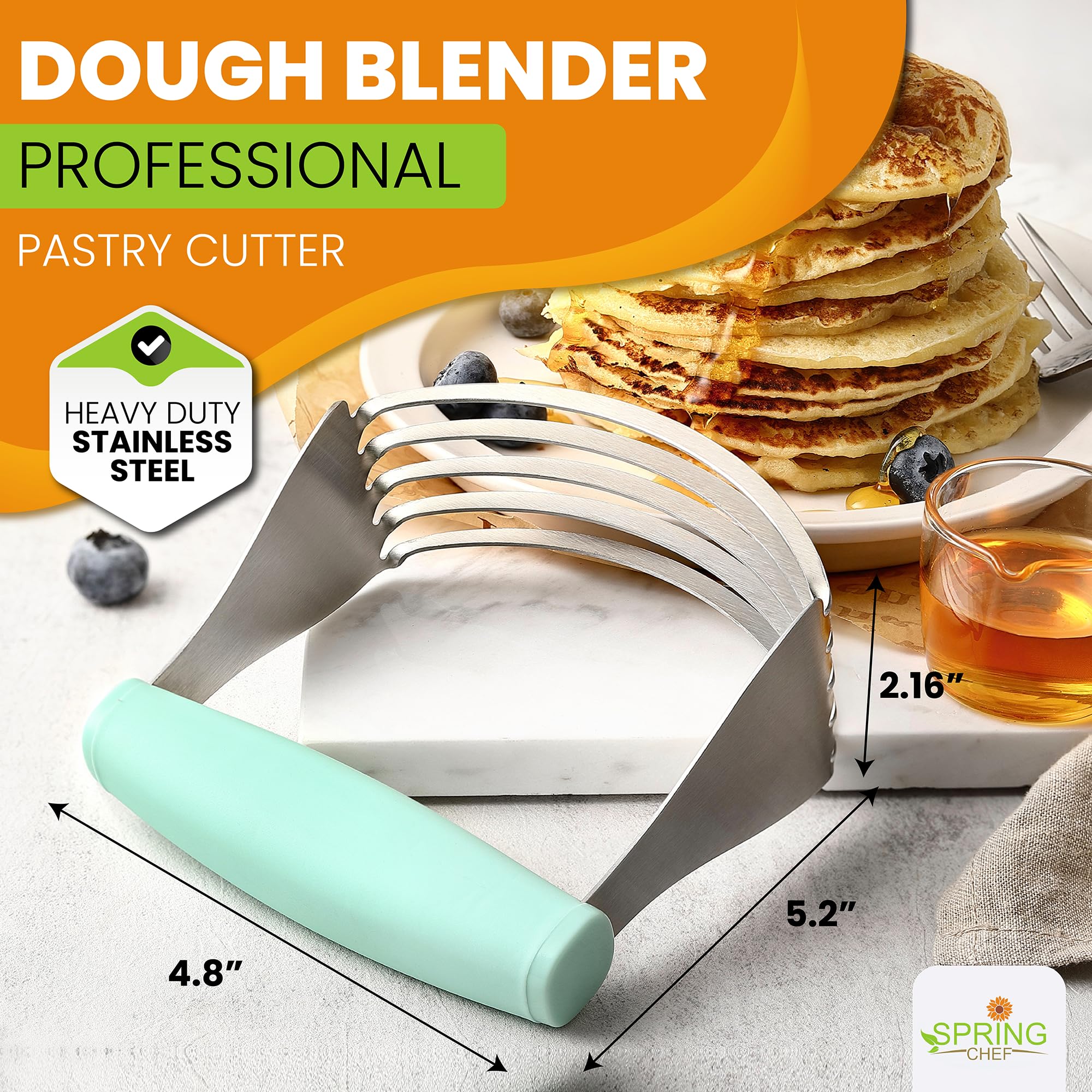Mint Spring Chef XL soft grip handle helps reduce hand fatigue during mixing.