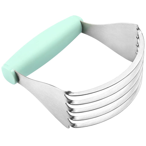 Stainless steel blades and mint finish emphasize durability and style.