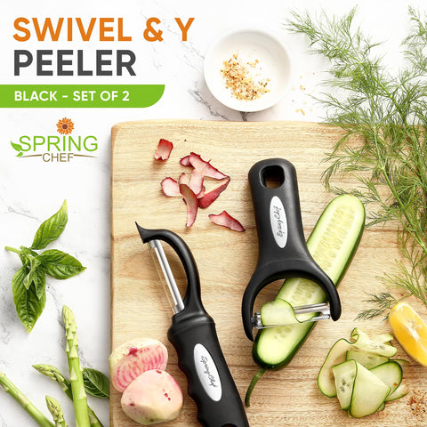 Spring Chef Y peeler for precise peeling with minimal waste.