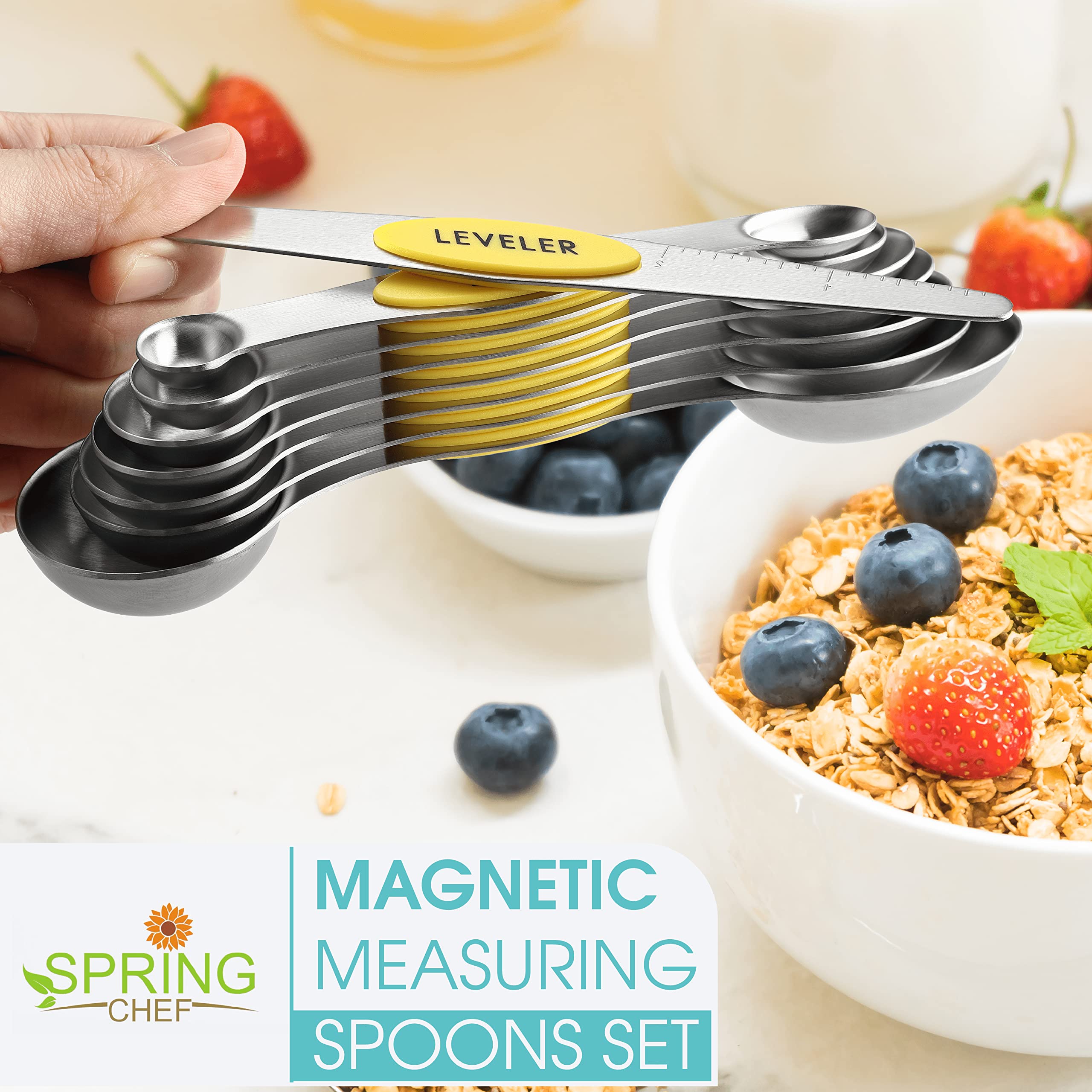 Spring Chef yellow dual-sided spoons ideal for spices and liquids.