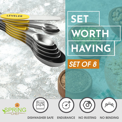 Spring Chef yellow magnetic spoons for easy nesting and organized storage.