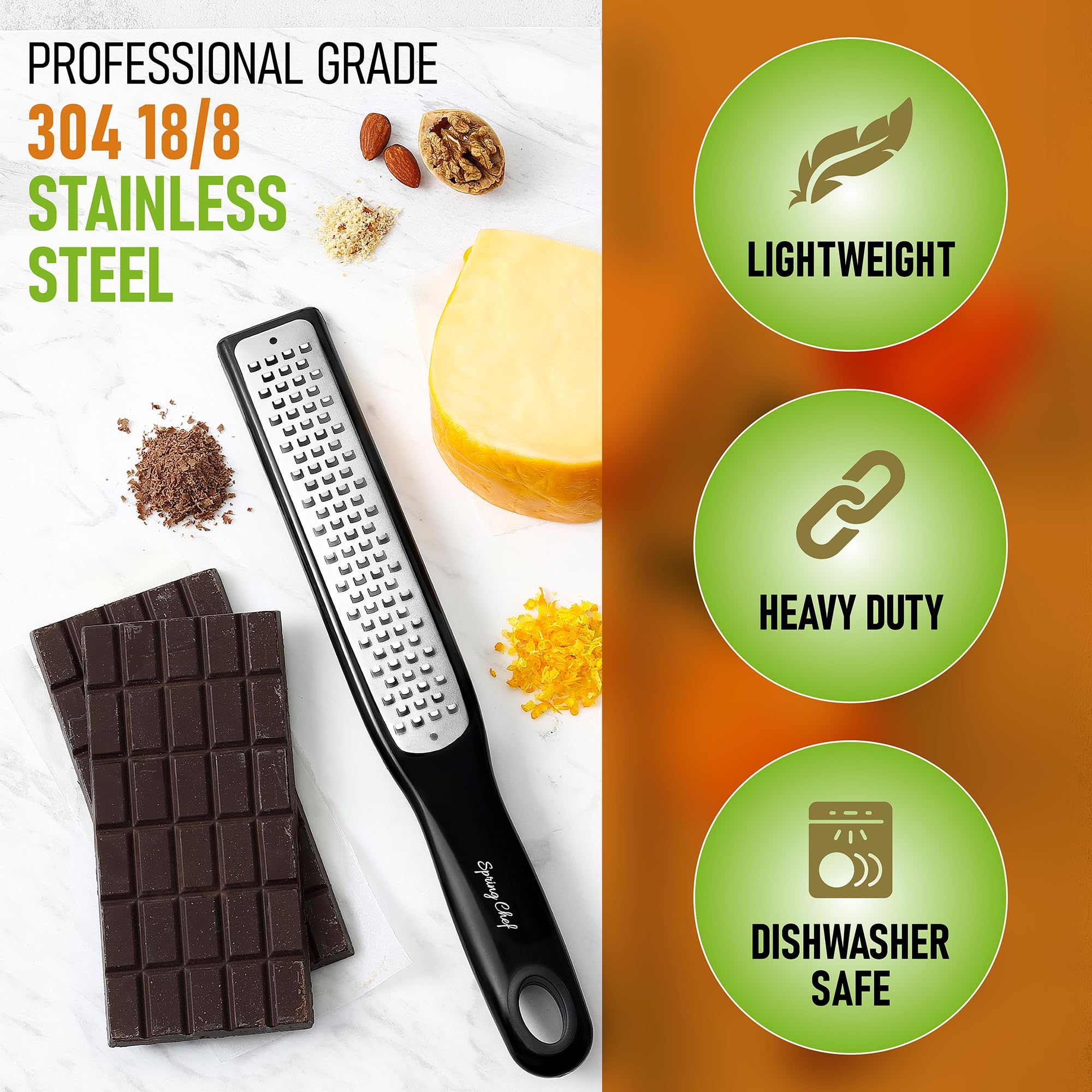 Spring Chef zester with blade cover shows safe storage and scraper.