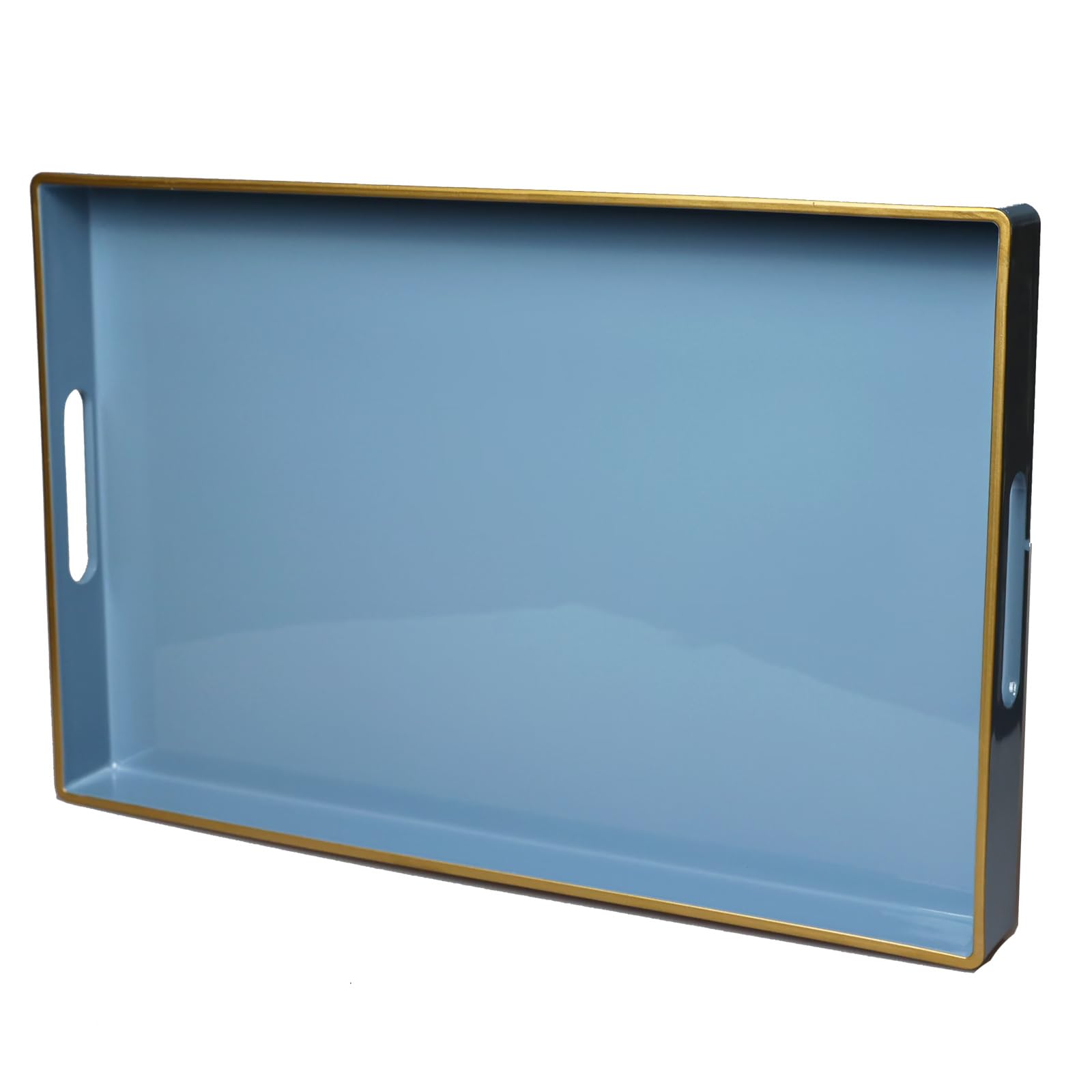 Spsyrine blue decorative tray with handles for ottoman serving