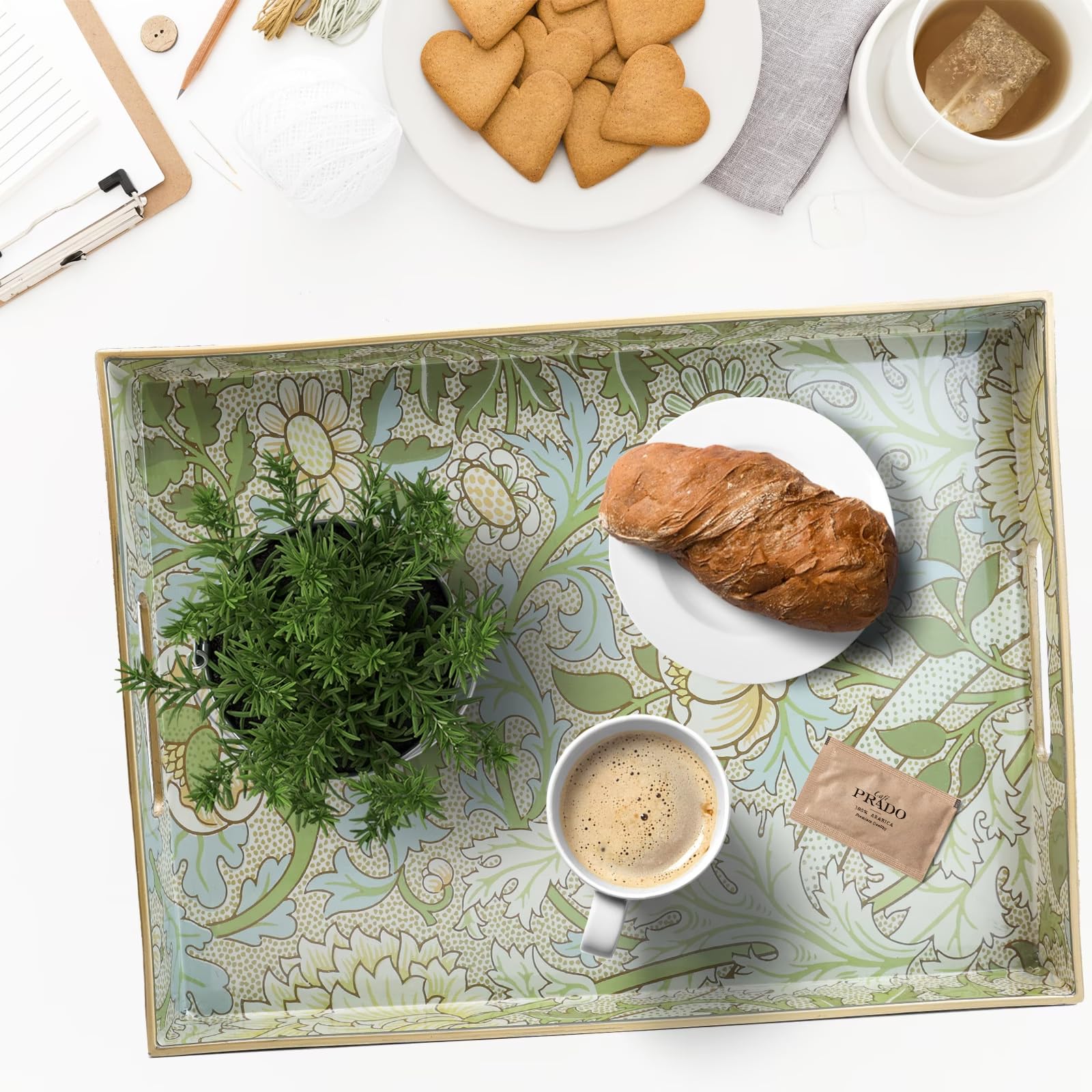 Spsyrine decorative plastic tray on a coffee table for hosting and organization