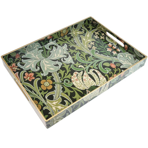 Spsyrine serving tray with handles featuring a golden lily pattern for elegant hosting.