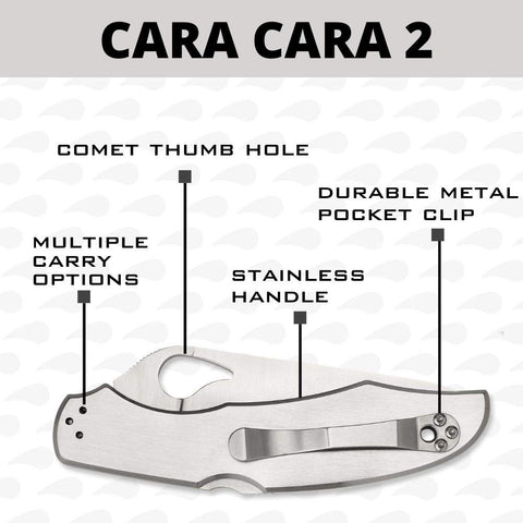 Spyderco Byrd Cara Cara 2 four-position clip enables versatile carry options.