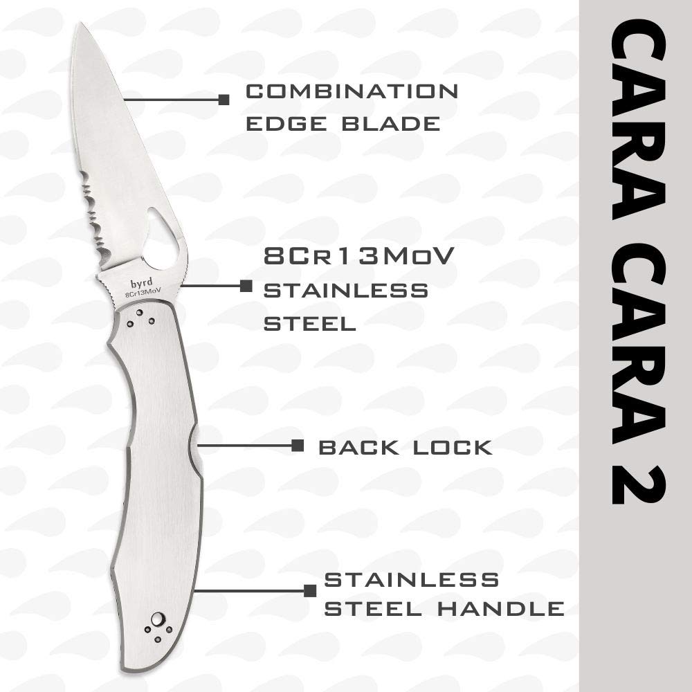 Spyderco Byrd Cara Cara 2 FRN handle emphasizes secure grip and durable use.