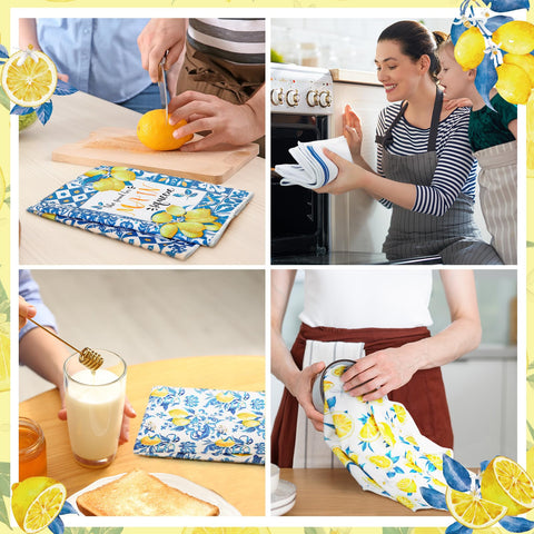 Sratte lemon towels as decorative blue accents to enhance kitchen mood